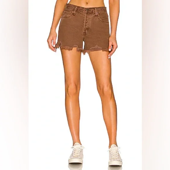 We The Free by Free People Brown Makai Cutoff High Rise Jeans Shorts sz 28 - Picture 2 of 5